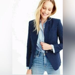 J Crew Regent Linen One Button Navy Blue Polka Dot Blazer NWT 0